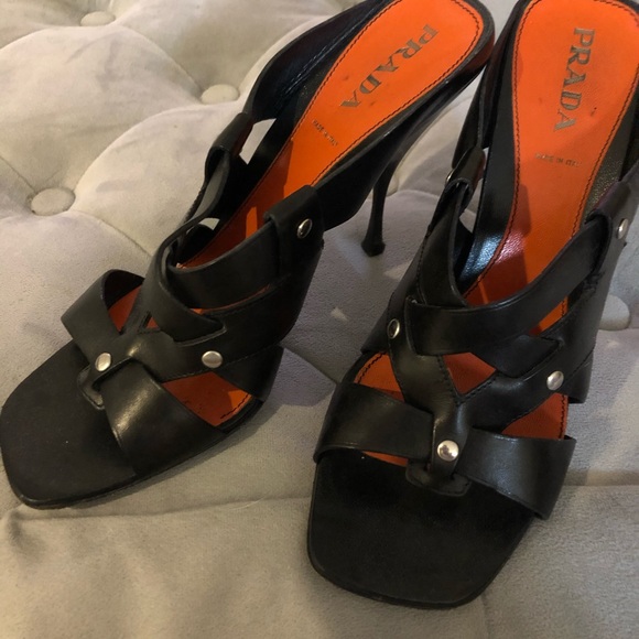 Prada Sandals size 8 /39 Black Leather Heel - Picture 3 of 10
